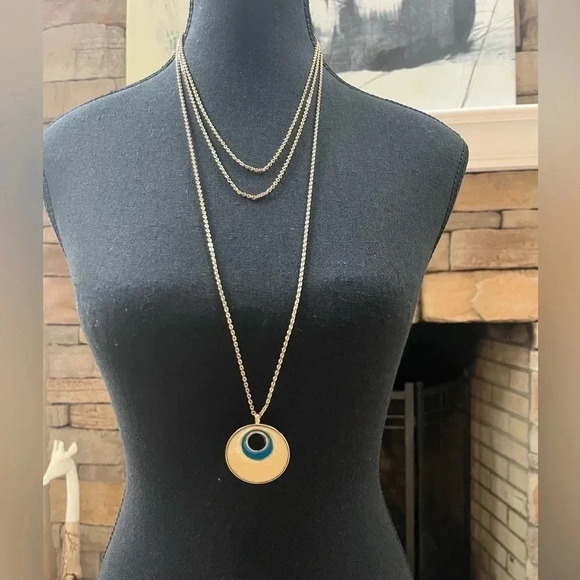 Evil Eye Long Triple Chai Necklace evil charm Engraved in the Back - Picture 4 of 5